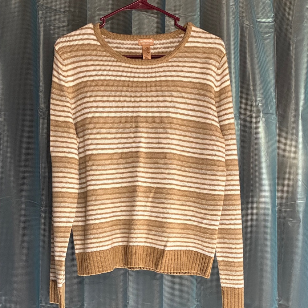 Canyon River Blues Tan and White Striped Sweater
